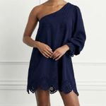 Hill House  The Mila Dress Linen Navy Blue Eyelet Mini One Shoulder Small NWT Photo 0