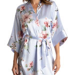Linea Donatella NWT  Blue Floral Print Satin Wrap Robe Size Small / Medium Bridal Photo 0
