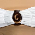 Koru Swimwear Tan Nude White Bandeau Bikini Top NWT Medium No Padding Swirl Bow Photo 2