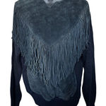 Vtg‎ Pioneer Wear Genuine Suede Fringe Sweater Sz XL Black Western Cowgirl 80s Photo 0