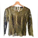 J.Crew Olive Green Lace Long Sleeve Top with Built-In Cami and Back Tie Keyhole Photo 1