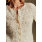 Sézane NWT Sezane Varda Sweater Cardigan Gilet Ecru M Alpaca Merino Wool Crochet Soft Photo 2