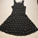 Mudd  Juniors Suede Fit & Flare Dress Stretch Black White Geometric Keyhole Sz XS Photo 0