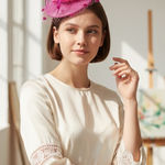 Elegant Fushia Pink Feather & Mesh Fascinator Hat with Hair Clip Photo 0