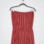 Drew  Red and Pink Stripe Linen Boho Strapless Jumpsuit with Slit Legs Size Small Photo 2