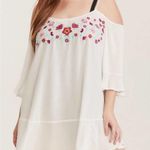 Torrid Embroidered Floral Cold Shoulder Swim Coverup Tunic Ivory Large / 12 / 0 Photo 1