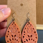 Source Unknown Resin Carved Teardrop Earrings in Coral Pink - Floral Photo 0