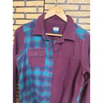 KAVU  Burgundy And Blue Plaid Button Down Shirt Size Small Photo 4