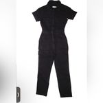 Good American Denim Jumpsuit Flightsuit Point Collar Straight Leg Black Size 1 Photo 7