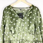 ASOS Simply Be NWT Satin Blouse with Peplum Hem in Sage Polka Dot Photo 4