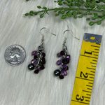 Purple burgundy faux pearl cluster dangle earrings Photo 3