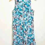 Rebecca Taylor Aloha Silk Floral Sleeveless Blue Dress Size 6 Photo 2