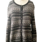 Eddie Bauer  Size XL Wool Cotton Blend Cardigan Fair Isle Stripe Scandi Black Photo 0
