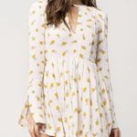 Free People  Teagan Floral Mini Dress Cut Out Yellow Floral Bell Sleeve Boho 10 Photo 0
