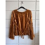Vintage Y2K Crushed Velour Babydoll Peasant Tie Back Long Sleeve XL Whimsical Brown Photo 2