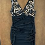 Women’s Intermission Black Lace V Neck Ruched Cocktail Party Dress size 6 EUC Photo 1