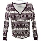 Victoria's Secret  PINK Shirt Small Thermal Henley Fair‎ Isle Dog Pajama Top Photo 0