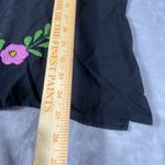 Mexican Hand Embroidered Top Medium Black Blouse Flowers Peasant Boho Artsy Cool Photo 4