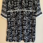 Merona Boho Shift Dress Size MEDIUM Black and Ivory Elephant Print Lace Trim Photo 10