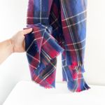Boutique Plaid Tartan Fringe Blanket Wrap Scarf Blue Red Photo 1