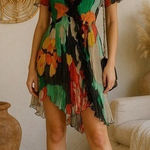 Alberto Makali Vintage Y2K Floral Pleated Ruffle Mini Dress Designer Evening M Photo 0