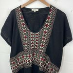 Madewell Boho Aztec Top Womens Black Short Sleeve Embroidered relaxed fit Large Photo 1