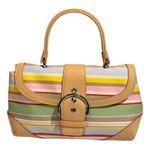 Coach VTG Hampton Pink Sateen & Tan Vachetta Leather Pastel Striped Photo 0