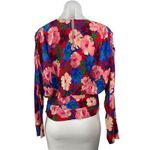 ZARA  Women Red Multicolor Floral Long Sleeve Pleated Crew Neck Blouse Top Size S Photo 1