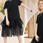 Ella Black Tulle Hem Dress NWT Size M Photo 1