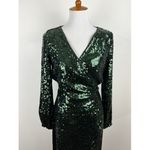 Superdry Green Sequin Wrap Midi Dress Long Sleeve V Neck Party Size US 12 Rare Photo 11
