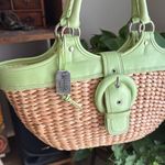 Maggi B Green and Tan Woven Tote Bag Photo 1