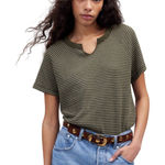 Madewell  Splitneck Raglan-Sleeve Striped Henley V Neck Short Sleeve Shirt Green Photo 0