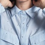 Maeve 🏷️Anthropologie  Rhinestone button up Patch Pocket Shirt Stripes Longsleeve Photo 5