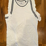 CAbi  ruffle tank top women’s size white and black cotton, spandex viscose‎ small Photo 0