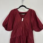 Madewell  Puff Sleeve Mini Dress Poplin Claret Burgundy A Line Pockets Large NWT Photo 7