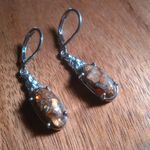 Matrix Fire Opal Solitaire Lever Back Platinum Over Copper Earrings Photo 3