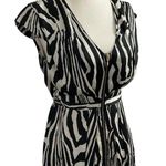 H&M  Women Size 4 Zebra Print Satin Dress Black White Full Zip | 15-177 Photo 1
