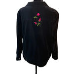 Quacker Factory  Medium Rhinestone Rose Embroidered Black Velvet Shacket Top‎ VTG Photo 2