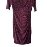 Ralph Lauren Lauren Dress Black Pink Printed Career Stretch Ruched Faux Wrap 6 Photo 3