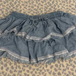 Pookie & Sebastian Light Blue Denim Ruffle Skirt with White Lace Trim – Cute Tiered Design Photo 0