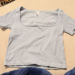 Dynamic Casual Light Blue Ribbed Short Sleeve Top Photo 0