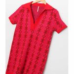 Free People Kitt Mini Dress M Sweater Knit Retro Collar V Neck Red Berry Preppy Photo 7