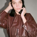 ZARA  Faux Leather Button Down Shirt Blouse TOP W/ BOW TIE Brown Size XS NEW Photo 0