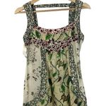 Boutique  Green Floral Y2K Open Back Tank Top S Photo 0