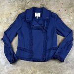 Rebecca Taylor  Tweed Navy Blue Fringe Moto Jacket
Size: 6 Photo 0