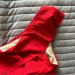 ALBION FIT  Icon Wave Ribbed Ruffle One Shoulder Bikini Swim Top Poppy Red Small Photo 5