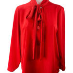 ZARA Women's Red Tie Neck Long Puff Sleeve Button Career Shirt Blouse Top Size M Photo 0