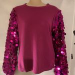 Sioni Milano Pink Wild Aster Sequin Balloon Sleeve Ribbed Knit Chic M Glam Photo 0