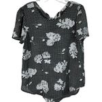 Spence Black Floral Lightweight Bow Tie Back Short Sleeve Blouse Medium M Flower Photo 0