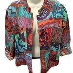 VTG Artsy Boxy Jean Jacket Sz M Colorful Graffiti Print Cotton Pockets Casual Multiple Size M Photo 3